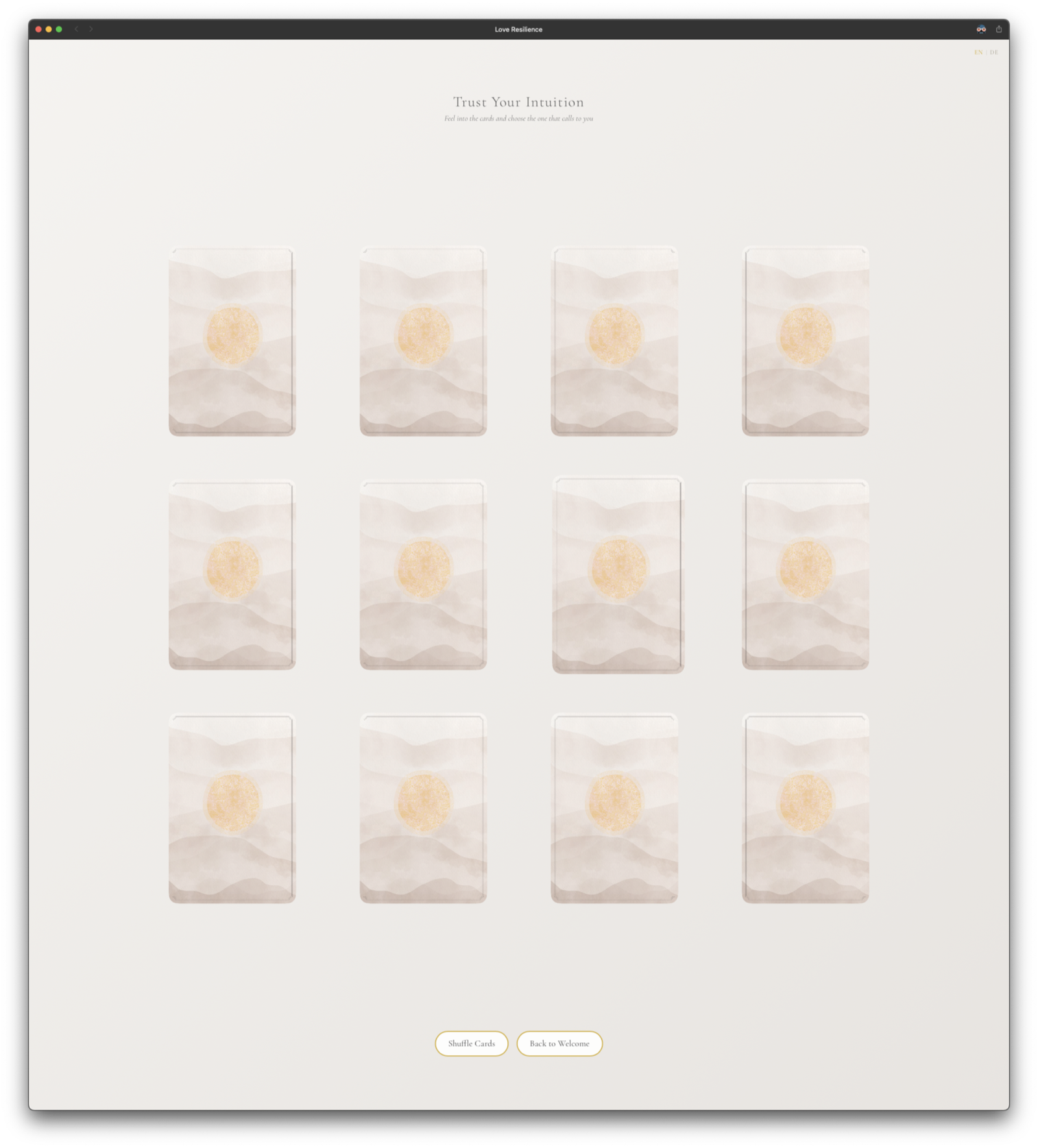 Love Resilience — physical card deck as a 3D web app