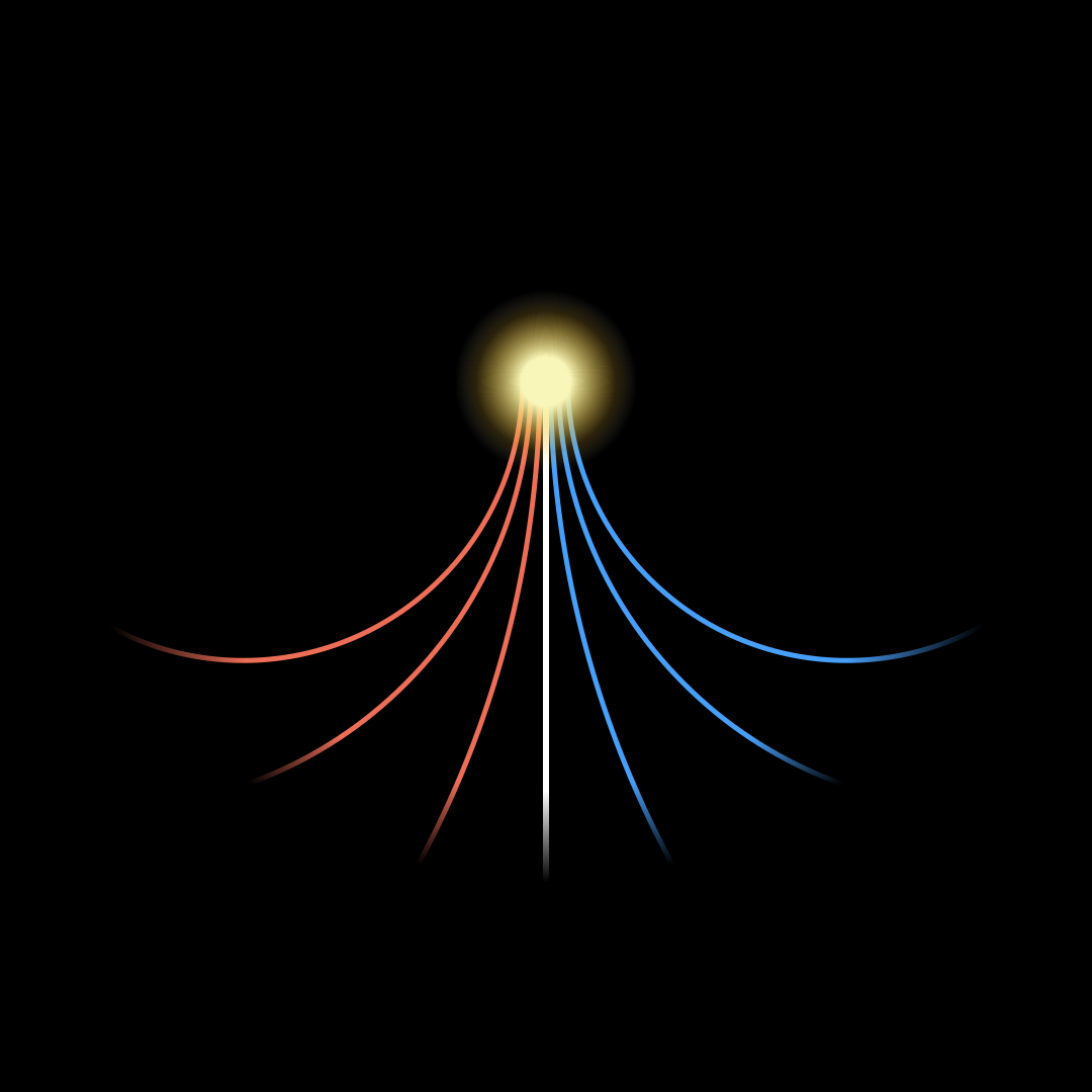 Scattered strands gathering into a single point of light